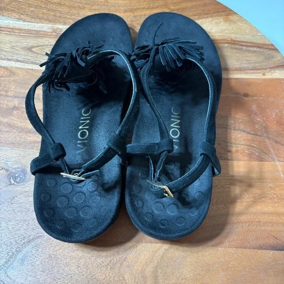 Vionic Black Fringe Sandals - Picture 3 of 9